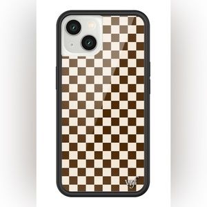 Brown checkered Wildflower iPhone 13 case